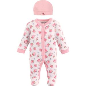 imageLuvable Friends Baby Girls Cotton Preemie Sleep and Play and CapFloral