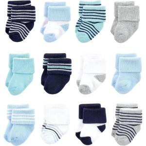 imageLuvable Friends Baby Newborn and Baby Terry SocksMint Navy Stripes 12pack
