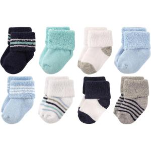 imageLuvable Friends Baby Newborn and Baby Terry SocksMint Navy Stripes 8pack