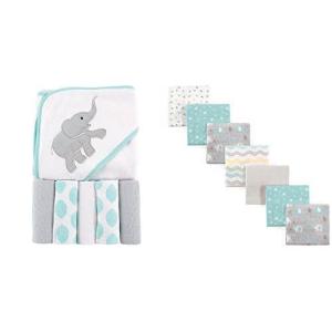 imageLuvable Friends Hooded Towel with Five Washcloths Ikat Elephant and Cotton Flannel Receiving Blankets Basic ElephantBasic Elephant
