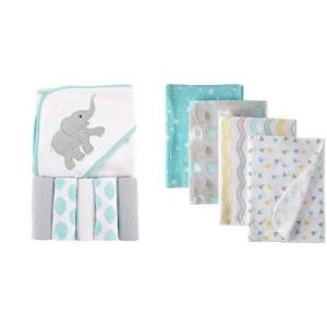 imageLuvable Friends Hooded Towel with Five Washcloths Ikat Elephant and Cotton Flannel Receiving Blankets Basic ElephantIkat Elephant