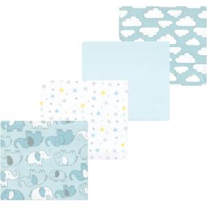 imageLuvable Friends Little Treasure Flannel Receiving Blankets 4pkBlue Elephant Journey