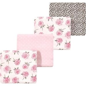 imageLuvable Friends Little Treasure Flannel Receiving Blankets 4pkBlushing Rose Leopard