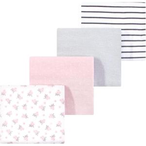 imageLuvable Friends Little Treasure Flannel Receiving Blankets 4pkPink Blossom Gray