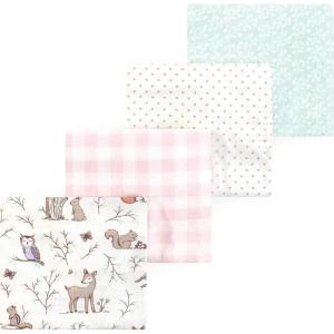 imageLuvable Friends Little Treasure Flannel Receiving Blankets 4pkPink Woodland