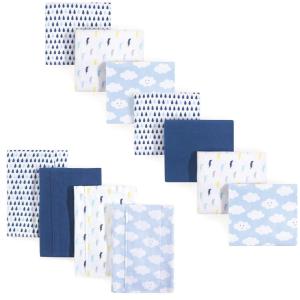 imageLuvable Friends Unisex Baby Cotton Flannel Burp Cloths and Receiving Blankets 11Piece Girl Feathers One SizeBoy Clouds