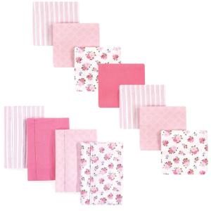imageLuvable Friends Unisex Baby Cotton Flannel Burp Cloths and Receiving Blankets 11Piece Girl Feathers One SizeGarden