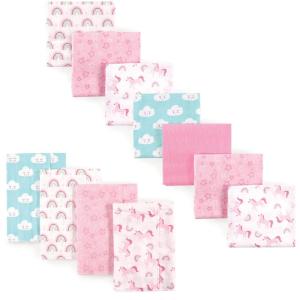 imageLuvable Friends Unisex Baby Cotton Flannel Burp Cloths and Receiving Blankets 11Piece Girl Feathers One SizeRainbow