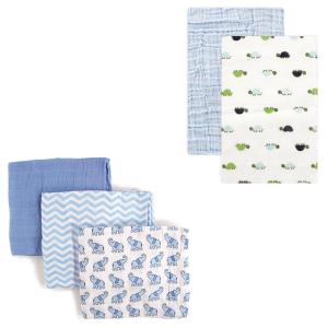 imageMuslin Swaddle Blanket 5PackTurtlesBlue Elephant