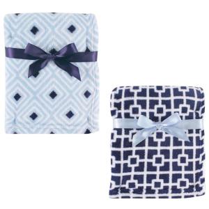 imageCoral Fleece ampamp Fleece Blanket 2PackBlue DiamondNavy Trellis