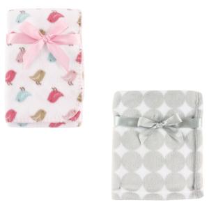 imageCoral Fleece ampamp Fleece Blanket 2PackGray DotBirdies