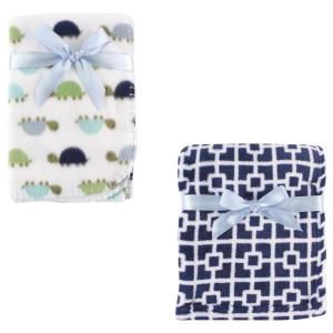 imageCoral Fleece ampamp Fleece Blanket 2PackNavy TrellisTurtles