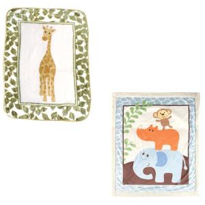 imageHigh Pile ampamp Sherpa Blanket 2PackBlue SafariGiraffe