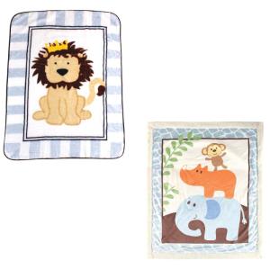imageHigh Pile ampamp Sherpa Blanket 2PackBlue SafariLion