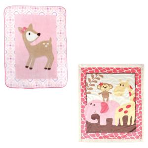 imageHigh Pile ampamp Sherpa Blanket 2PackPink SafariDeer