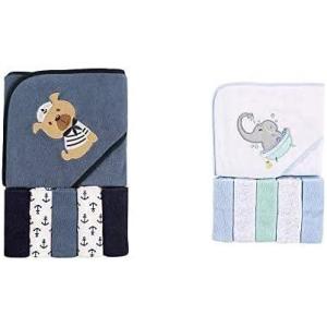 imageLuvable Friends Boy Hooded Towel with Five Washcloths 2Pack Whale WhaleDog Elephant Bath