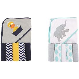 imageLuvable Friends Boy Hooded Towel with Five Washcloths 2Pack Whale WhaleDuck Ikat Elephant