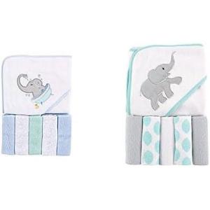 imageLuvable Friends Boy Hooded Towel with Five Washcloths 2Pack Whale WhaleElephant Bath Ikat Elephant