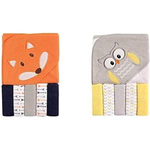 imageLuvable Friends Boy Hooded Towel with Five Washcloths 2Pack Whale WhaleFox Owl