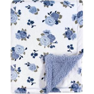 imageLuvable Friends Unisex Baby Plush Blanket with Sherpa Back Neutral Safari One SizeBlue Floral
