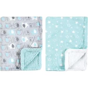 imageLuvable Friends Unisex Baby Plush Blanket with Sherpa Back Neutral Safari One SizeBoy Basic Elephant