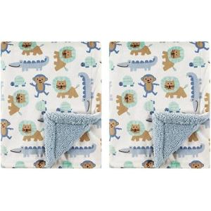 imageLuvable Friends Unisex Baby Plush Blanket with Sherpa Back Neutral Safari One SizeBoy Jungle