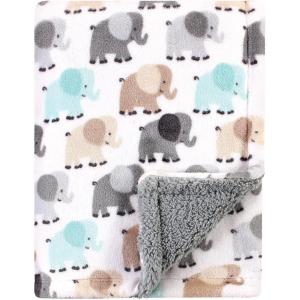 imageLuvable Friends Unisex Baby Plush Blanket with Sherpa Back Neutral Safari One SizeGray Elephant
