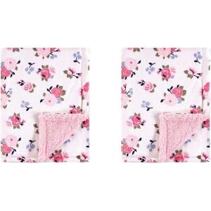 imageLuvable Friends Unisex Baby Plush Blanket with Sherpa Back Neutral Safari One SizePink Floral