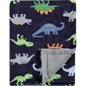 imageLuvable Friends Unisex Baby Plush Blanket with Sherpa Back Neutral Safari One SizePrinted Dinosaurs