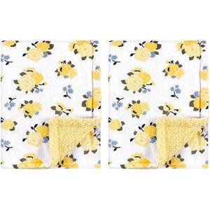 imageLuvable Friends Unisex Baby Plush Blanket with Sherpa Back Neutral Safari One SizeYellow Floral