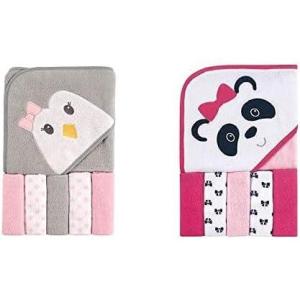 imageLuvable Friends Girl Hooded Towel with Five Washcloths 2Pack Fox UnicornPenguin Panda