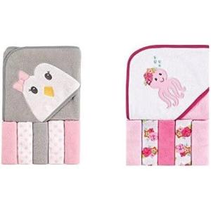 imageLuvable Friends Girl Hooded Towel with Five Washcloths 2Pack Fox UnicornPenguin Tropical Octopus