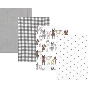 imageLuvable Friends Hudson Baby Flannel Burp Cloths 4pk SetFarm Pals Gray