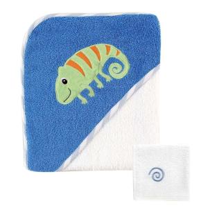 imageLuvable Friends Tropical Hooded Towel and Washcloth Blue Lizard