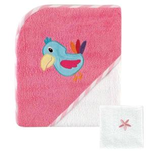 imageLuvable Friends Tropical Hooded Towel and Washcloth Pink Bird