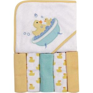 imageLuvable Friends Unisex Baby Hooded Towel with Five Washcloths CottonPolyesterIkat Elephant One SizeBathtime Duck