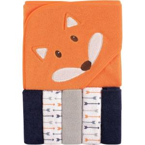 imageLuvable Friends Unisex Baby Hooded Towel with Five Washcloths CottonPolyesterIkat Elephant One SizeBoy Fox