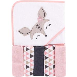 imageLuvable Friends Unisex Baby Hooded Towel with Five Washcloths CottonPolyesterIkat Elephant One SizeDeer