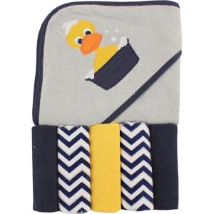 imageLuvable Friends Unisex Baby Hooded Towel with Five Washcloths CottonPolyesterIkat Elephant One SizeDuck