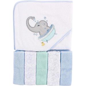 imageLuvable Friends Unisex Baby Hooded Towel with Five Washcloths CottonPolyesterIkat Elephant One SizeElephant Bath