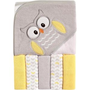 imageLuvable Friends Unisex Baby Hooded Towel with Five Washcloths CottonPolyesterIkat Elephant One SizeOwl