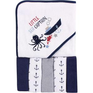 imageLuvable Friends Unisex Baby Hooded Towel with Five Washcloths CottonPolyesterIkat Elephant One SizeSea Captain