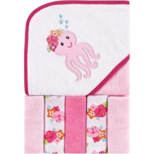 imageLuvable Friends Unisex Baby Hooded Towel with Five Washcloths CottonPolyesterIkat Elephant One SizeTropical Octopus