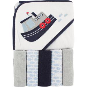 imageLuvable Friends Unisex Baby Hooded Towel with Five Washcloths CottonPolyesterIkat Elephant One SizeTugboat
