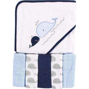 imageLuvable Friends Unisex Baby Hooded Towel with Five Washcloths CottonPolyesterIkat Elephant One SizeWhale