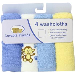 imageLuvable Friends Unisex Baby Super Soft Cotton Washcloths Dinosaur One SizeBlue Monkey