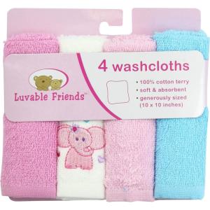 imageLuvable Friends Unisex Baby Super Soft Cotton Washcloths Dinosaur One SizePink Elephant