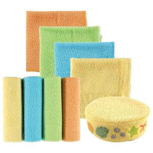 imageLuvable Friends Unisex Baby Washcloths with Bonus Sponge Elephant 9X9 InYellow Starfish