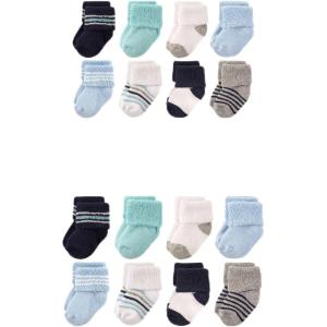 imageLuvable Friends Baby Grow with Me Cotton Terry SocksMint Navy Stripes 16pack