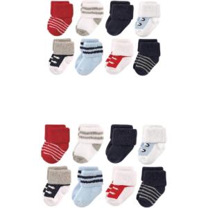 imageLuvable Friends Baby Grow with Me Cotton Terry SocksRed Navy Sneakers 16pack